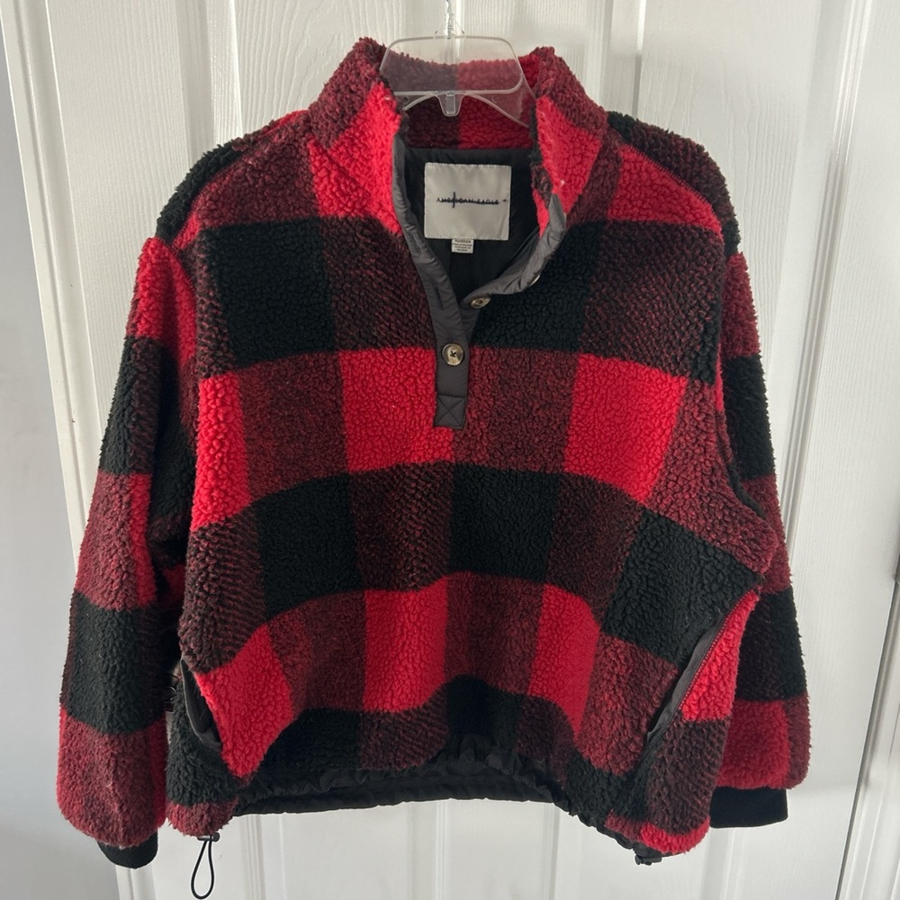 Red and Black Plaid Sherpa Pullover